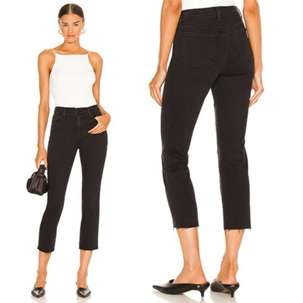 L'Agence Sada High Rise Frayed Hem Cropped Slim Denim Jean Black Size: 30 NWT - Picture 7 of 7